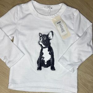 Pug Kids Long Sleeve White Tee with Dog Print